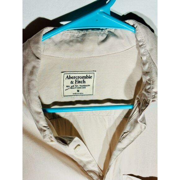 Abercrombie & Fitch Woman's  Button‑Up Shirt Size M Light Beige Cotton Casual - Picture 3 of 4